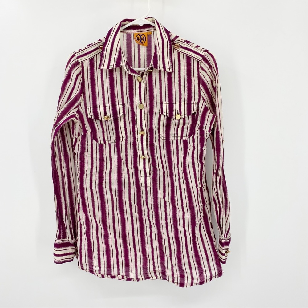 Tory Burch Striped Button Down Blouse 6